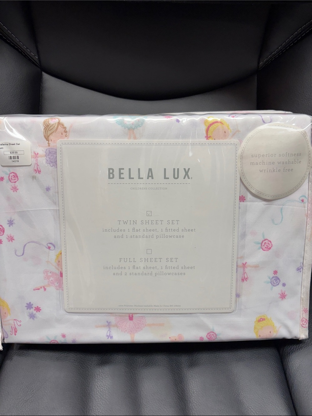 Bella Luxx White Twin Sheet Set with Pink, Purple & Yellow Ballerina Print